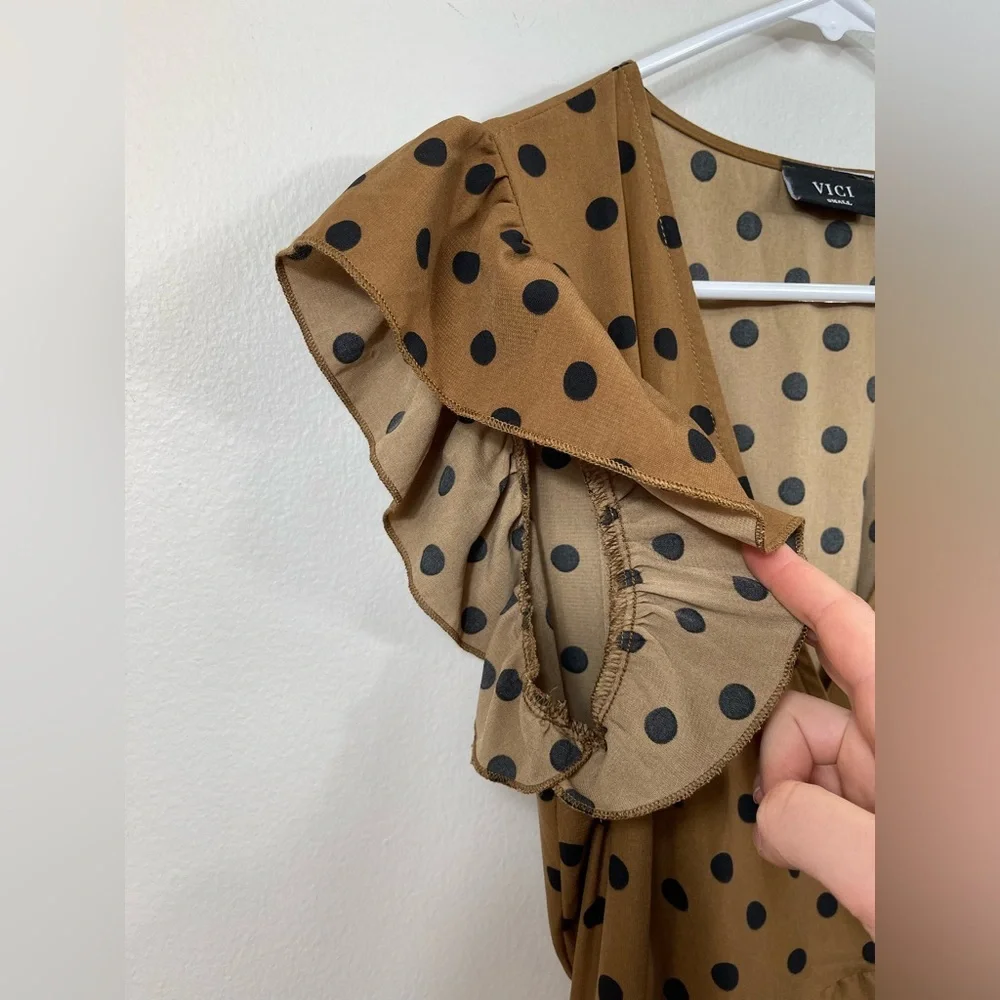 Brown Polka Dot Skirt VICI Mama Mia Polka Dotted Wrap Maxi Dress sz: Small Retro - Picture 8 of 16